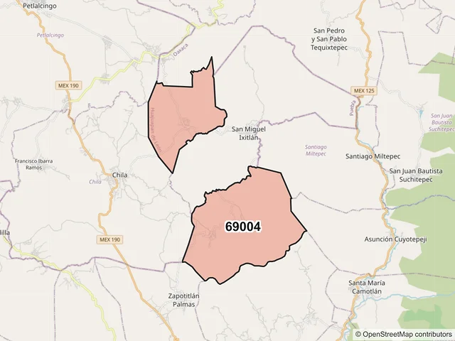 Mapa del código postal 69004, Heroica Ciudad de Huajuapan de León, Oaxaca