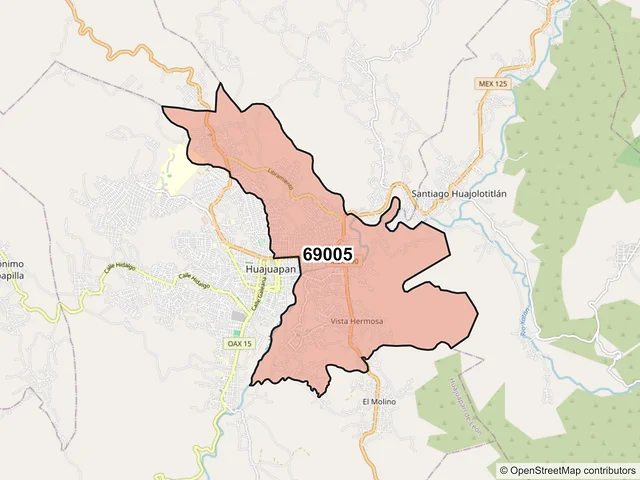Mapa del código postal 69005, Heroica Ciudad de Huajuapan de León, Oaxaca