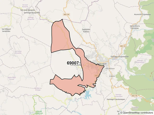 Mapa del código postal 69007, Heroica Ciudad de Huajuapan de León, Oaxaca