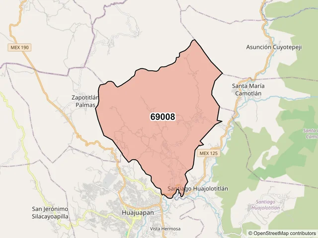 Mapa del código postal 69008, Heroica Ciudad de Huajuapan de León, Oaxaca