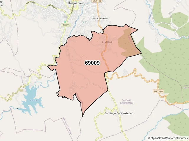 Mapa del código postal 69009, Heroica Ciudad de Huajuapan de León, Oaxaca