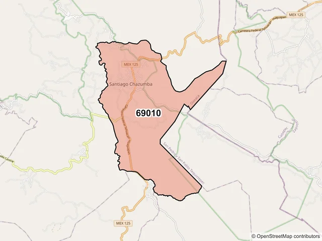 Mapa del código postal 69010, Villa de Santiago Chazumba, Oaxaca