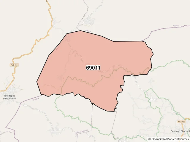Mapa del código postal 69011, Villa de Santiago Chazumba, Oaxaca