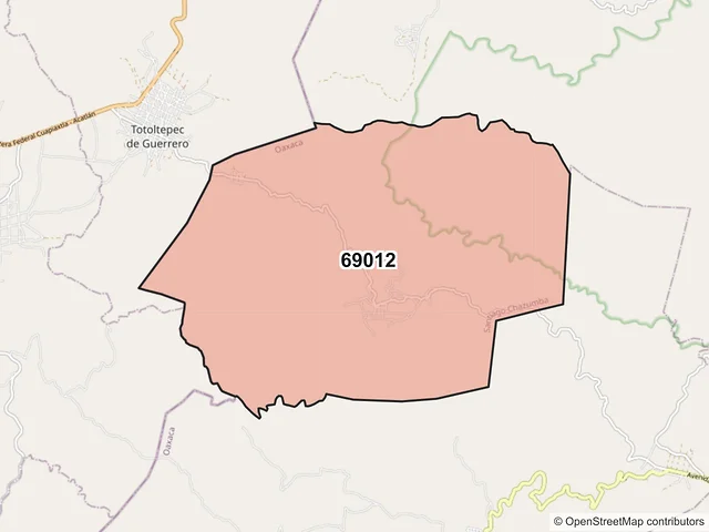 Mapa del código postal 69012, Villa de Santiago Chazumba, Oaxaca