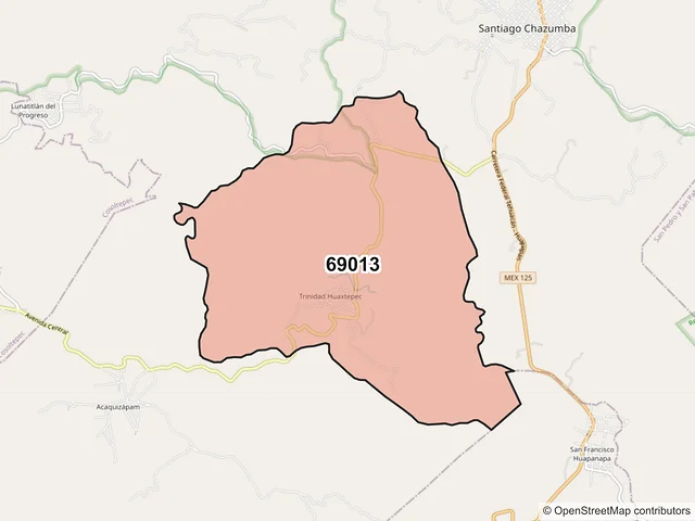 Mapa del código postal 69013, Villa de Santiago Chazumba, Oaxaca