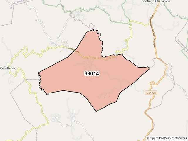Mapa del código postal 69014, Villa de Santiago Chazumba, Oaxaca