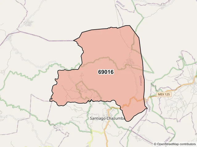 Mapa del código postal 69016, Villa de Santiago Chazumba, Oaxaca