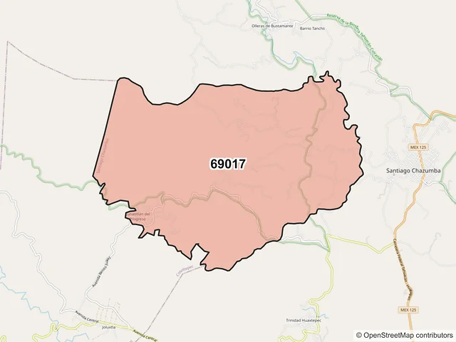 Mapa del código postal 69017, Villa de Santiago Chazumba, Oaxaca