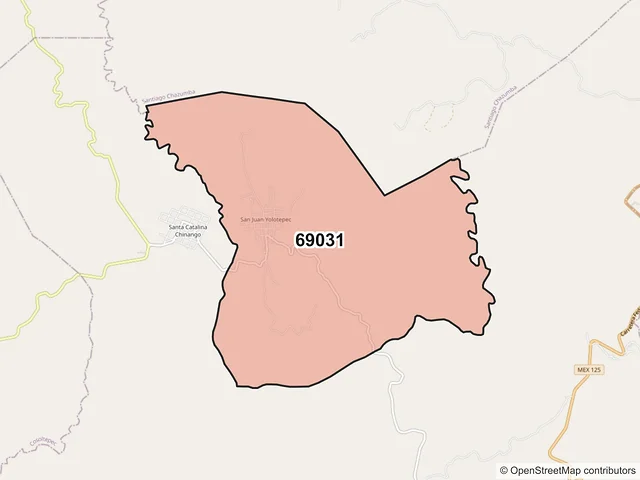 Mapa del código postal 69031, San Pedro y San Pablo Tequixtepec, Oaxaca