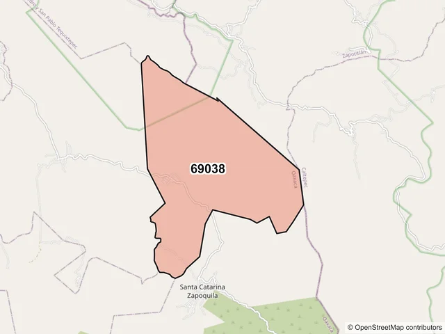 Mapa del código postal 69038, San Pedro y San Pablo Tequixtepec, Oaxaca