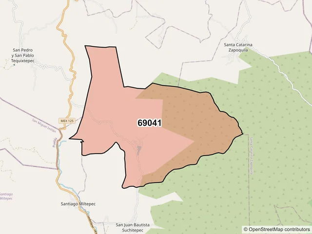 Mapa del código postal 69041, San Juan Bautista Suchitepec, Oaxaca