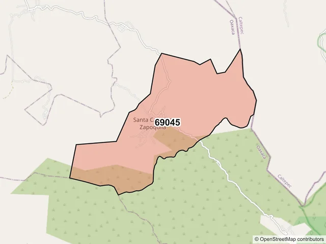 Mapa del código postal 69045, Santa Catarina Zapoquila, Oaxaca