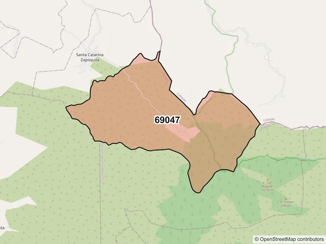 Mapa del código postal 69047, Santa Catarina Zapoquila, Oaxaca