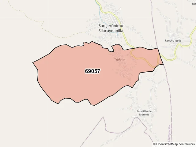 Mapa del código postal 69057, San Jerónimo Silacayoapilla, Oaxaca