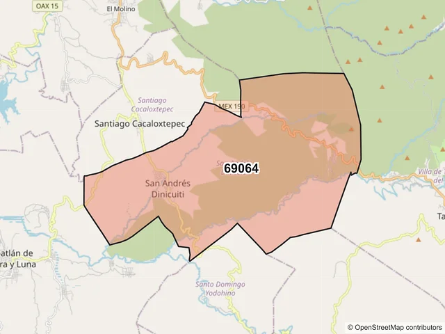 Mapa del código postal 69064, San Andrés Dinicuiti, Oaxaca