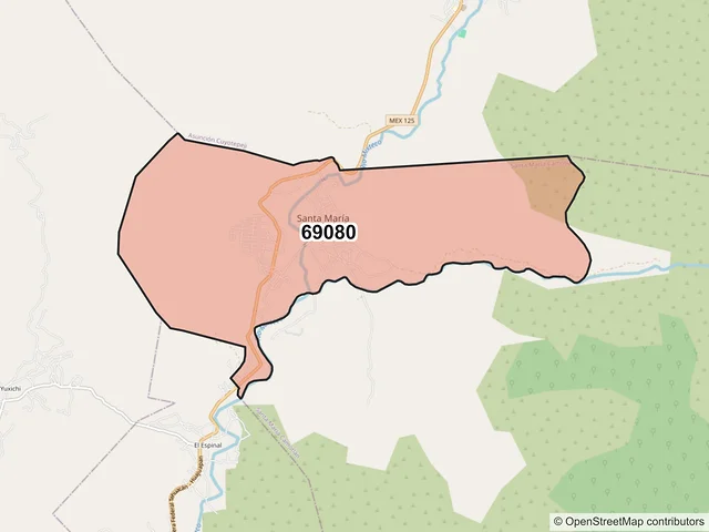 Mapa del código postal 69080, Santa María Camotlán, Oaxaca