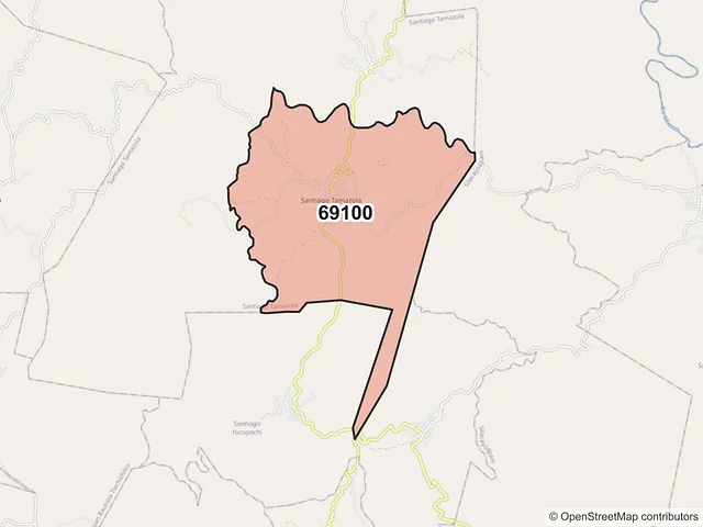 Mapa del código postal 69100, Santiago Tamazola, Oaxaca