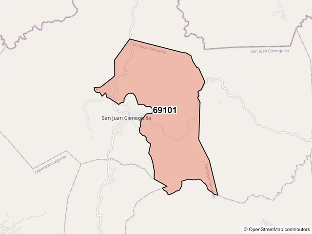 Mapa del código postal 69101, Santiago Tamazola, Oaxaca