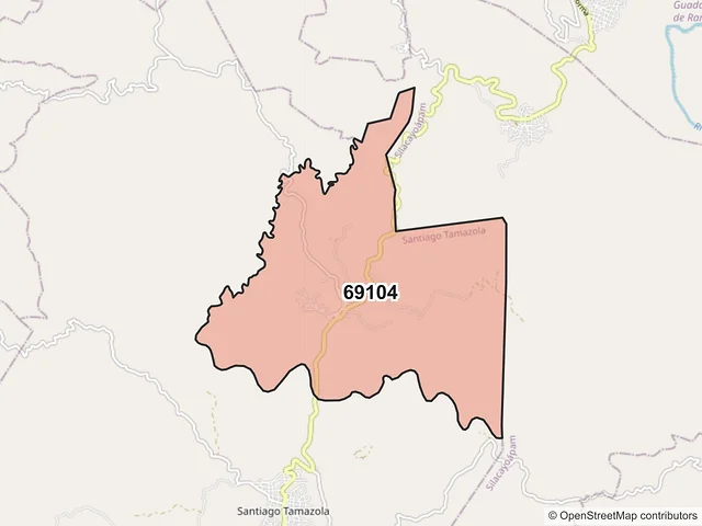 Mapa del código postal 69104, Santiago Tamazola, Oaxaca