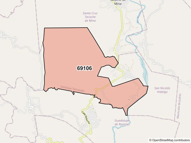 Mapa del código postal 69106, Santiago Tamazola, Oaxaca