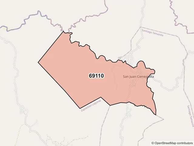 Mapa del código postal 69110, San Juan Cieneguilla, Oaxaca