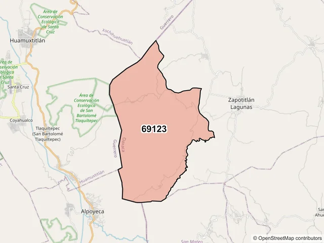 Mapa del código postal 69123, Zapotitlán Lagunas, Oaxaca