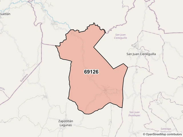 Mapa del código postal 69126, Zapotitlán Lagunas, Oaxaca