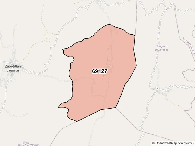 Mapa del código postal 69127, Zapotitlán Lagunas, Oaxaca