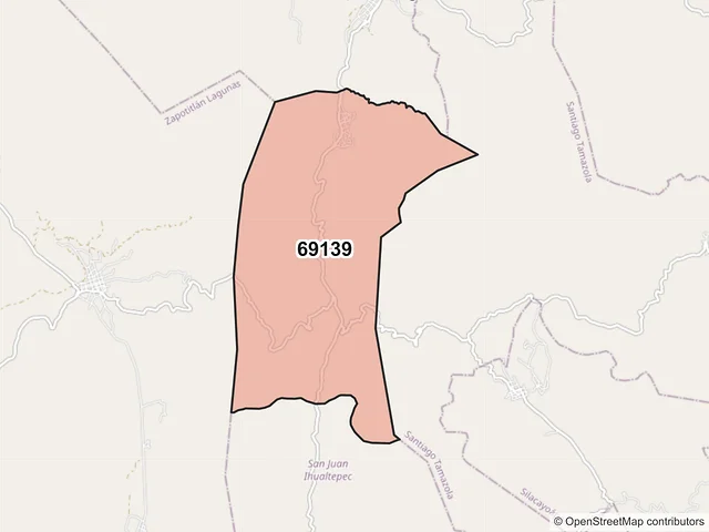 Mapa del código postal 69139, San Juan Ihualtepec, Oaxaca