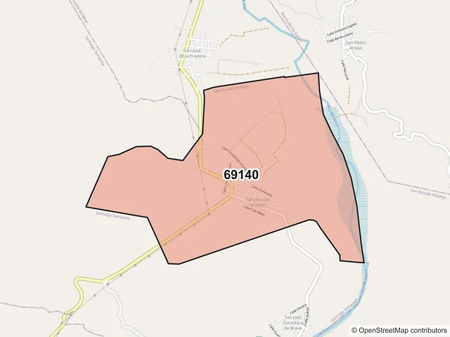 Mapa del código postal 69140, San Nicolás Hidalgo, Oaxaca