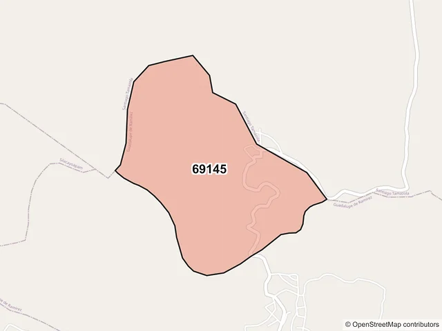 Mapa del código postal 69145, San Nicolás Hidalgo, Oaxaca