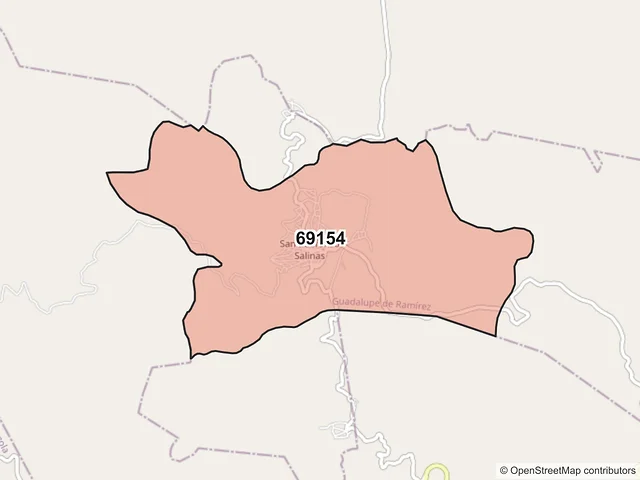Mapa del código postal 69154, Guadalupe de Ramírez, Oaxaca
