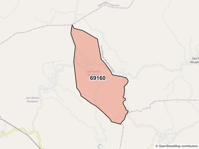 Mapa del código postal 69160, San Andrés Tepetlapa, Oaxaca
