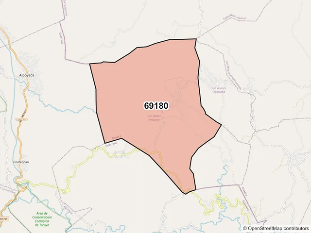 Mapa del código postal 69180, San Mateo Nejápam, Oaxaca