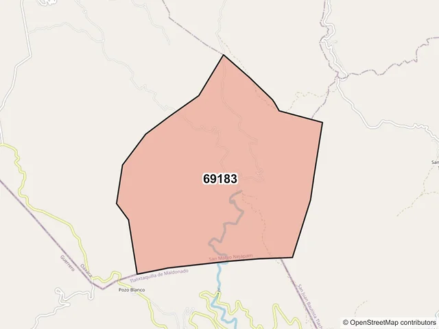 Mapa del código postal 69183, San Mateo Nejápam, Oaxaca