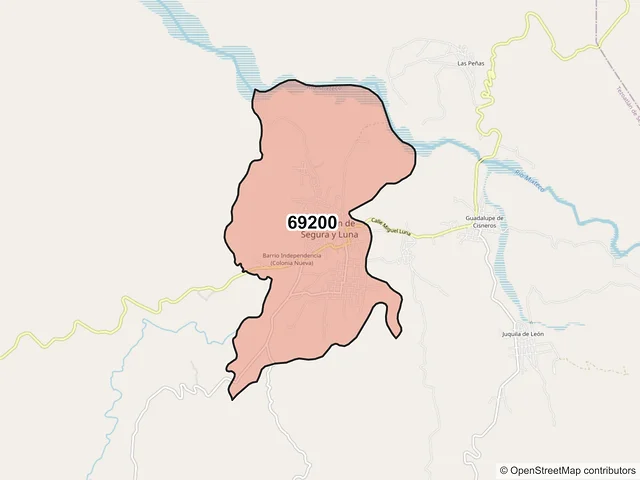 Mapa del código postal 69200, Heroica Villa Tezoatlán de Segura y Luna, Cuna de la Independencia de Oaxaca, Oaxaca