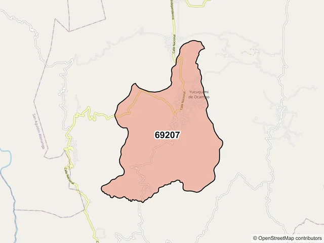 Mapa del código postal 69207, Heroica Villa Tezoatlán de Segura y Luna, Cuna de la Independencia de Oaxaca, Oaxaca