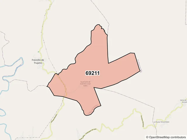 Mapa del código postal 69211, Fresnillo de Trujano, Oaxaca
