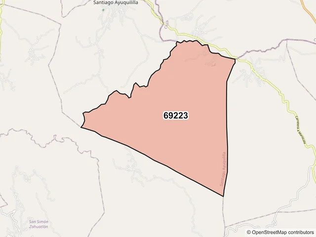 Mapa del código postal 69223, Santiago Ayuquililla, Oaxaca