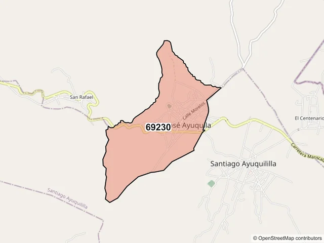 Mapa del código postal 69230, San José Ayuquila, Oaxaca