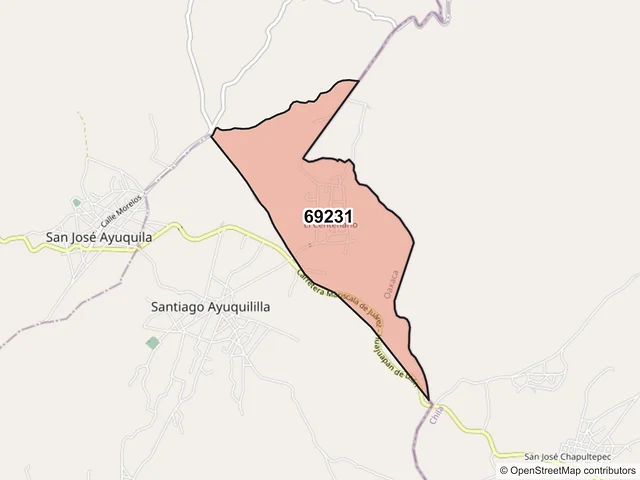 Mapa del código postal 69231, San José Ayuquila, Oaxaca