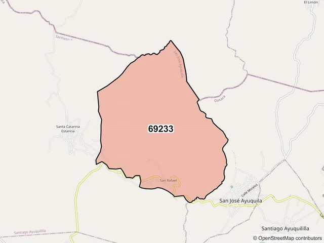 Mapa del código postal 69233, San José Ayuquila, Oaxaca