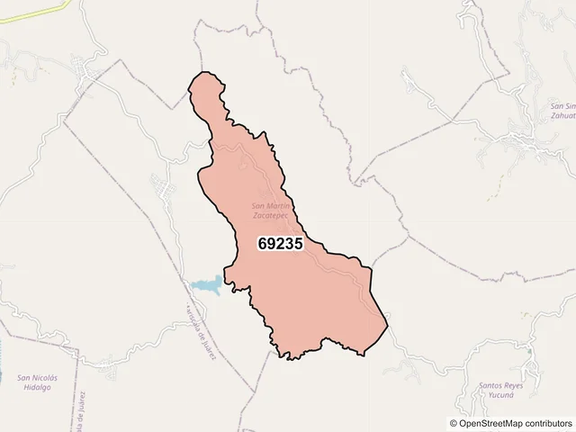 Mapa del código postal 69235, San Martín Zacatepec, Oaxaca
