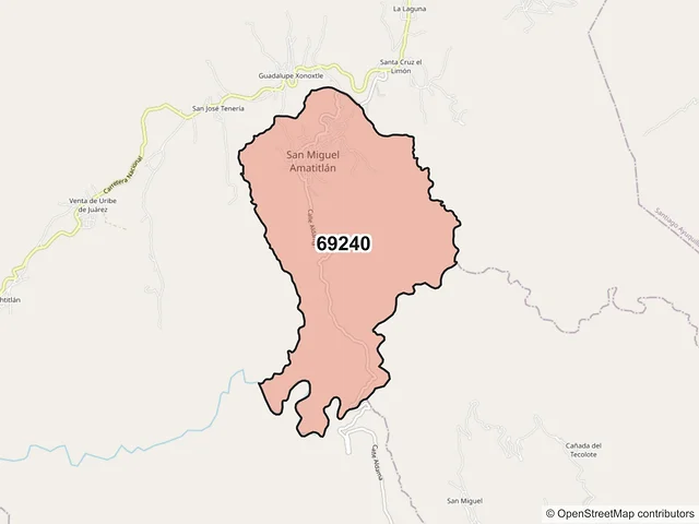 Mapa del código postal 69240, San Miguel Amatitlán, Oaxaca