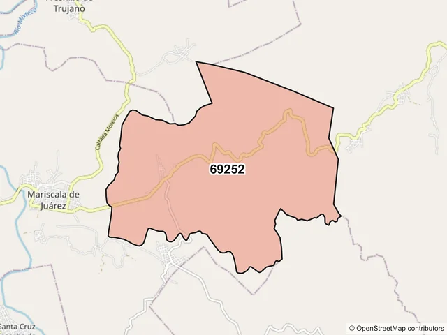 Mapa del código postal 69252, Mariscala de Juárez, Oaxaca