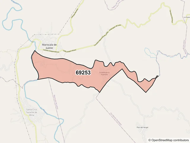 Mapa del código postal 69253, Mariscala de Juárez, Oaxaca