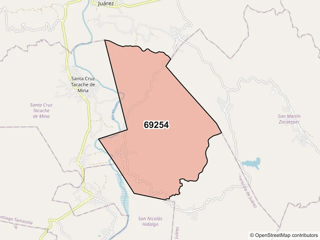Mapa del código postal 69254, Mariscala de Juárez, Oaxaca