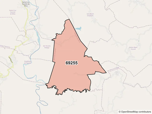 Mapa del código postal 69255, Mariscala de Juárez, Oaxaca