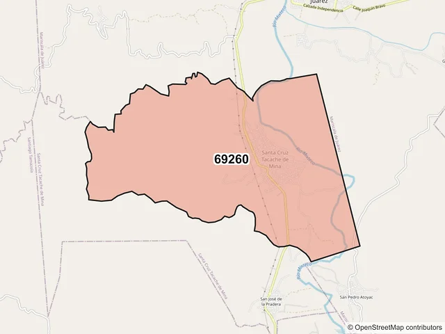 Mapa del código postal 69260, Santa Cruz Tacache de Mina, Oaxaca