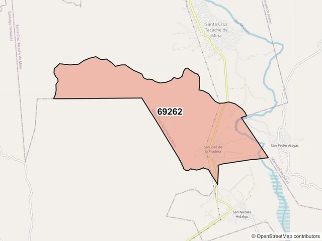 Mapa del código postal 69262, Santa Cruz Tacache de Mina, Oaxaca